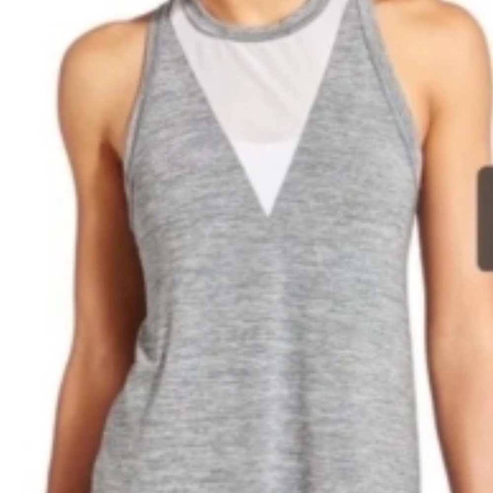 Athleta Gray Mesh Utopia Workout Top Size Small